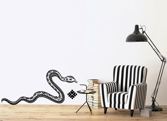 Autocollant mural en vinyle, animaux ethniques, serpent avec ornement, décor pour la maison (n1037)