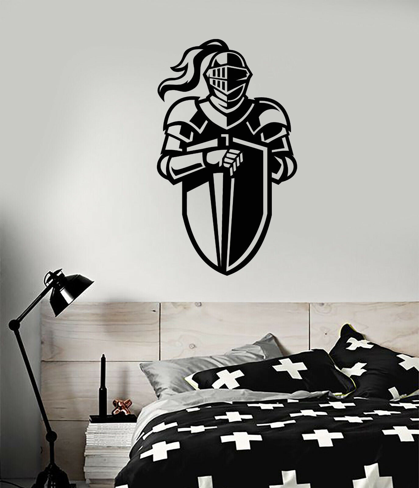 Autocollant mural en vinyle chevalier guerrier armure bouclier casque autocollants (3569ig)