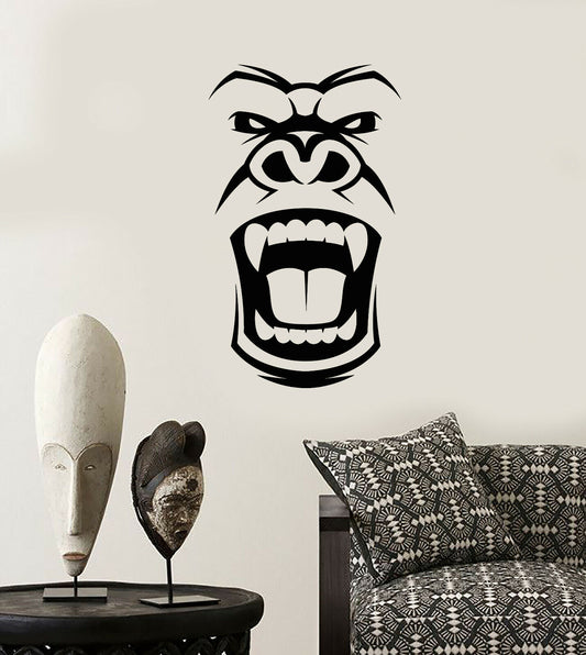 Wandtattoo Gorilla, böser Affenkopf, Gesicht, afrikanische Maske, Vinyl, Aufkleber (3580ig)