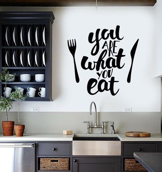 Vinyl Wall Decal Cutlery Quote For Kitchen You Are What You Eat Stickers 3582ig