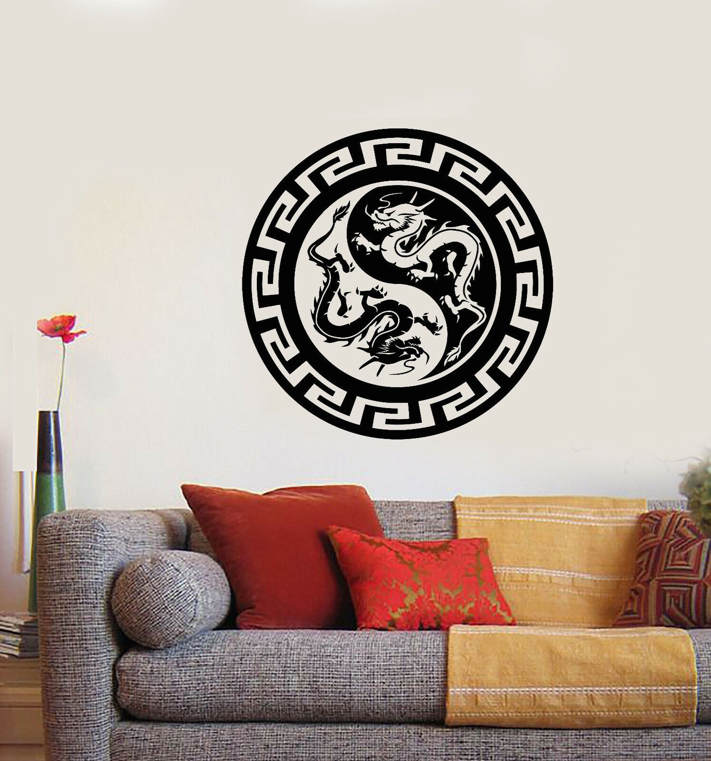 Vinyl Wall Decal Chinese Dragons Yin Yang Symbol Buddhism Stickers (3596ig)