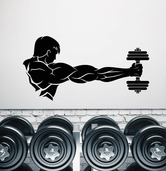 Autocollant mural en vinyle pour Gym, Fitness, haltères, Muscles, corps, autocollants (3599ig)