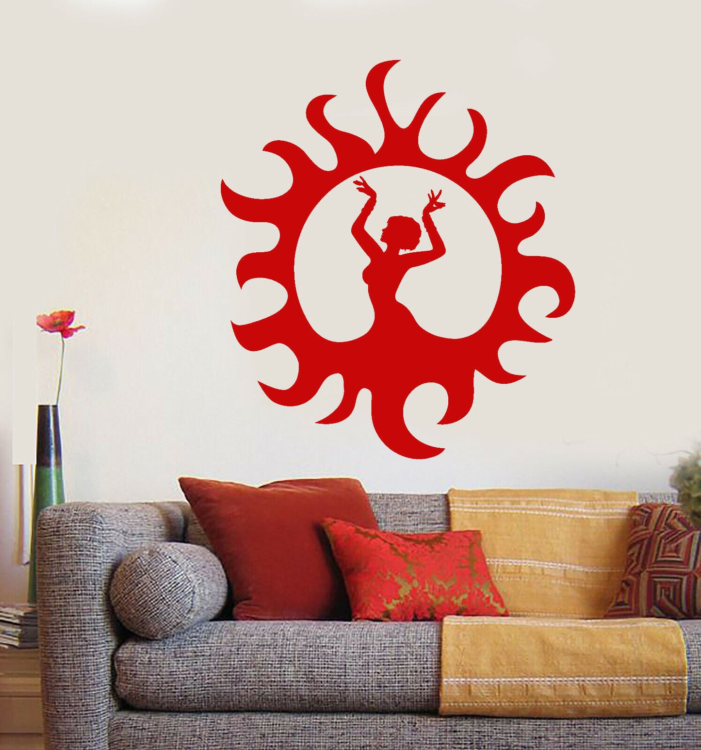 Vinyl Wall Decal Indian Dance Girl Dancer Sun Flames Stickers (3603ig)