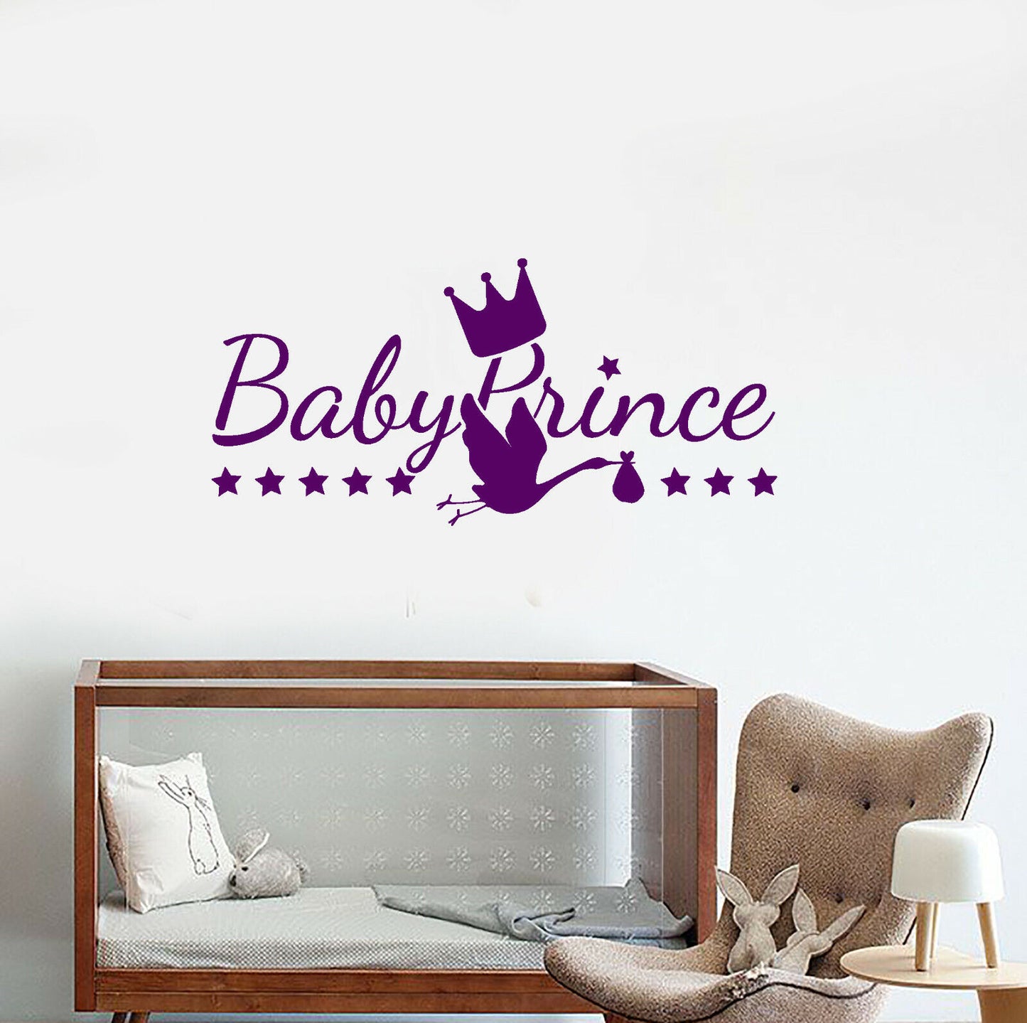 Wandaufkleber mit dem Logo „Baby Prince“ und den Worten „Jungenzimmer-Dekor“ aus Vinyl (3618ig)