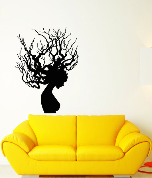 Autocollant mural en vinyle, Style gothique, coiffure de fille, Branches d'arbre, autocollants (3637ig)