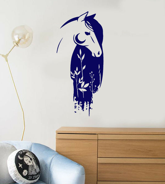 Vinyl Wall Decal Beautiful Horse Head Fairytale Flowers Stickers (3640ig)