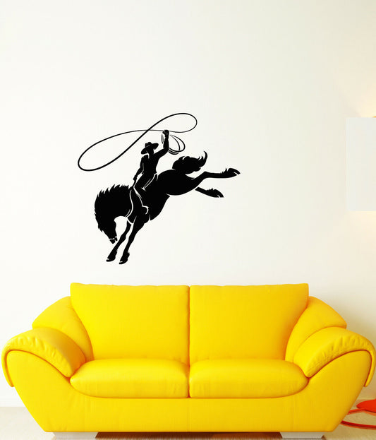 Vinyl Wall Decal Wild West Western Cowboy On Horse Stickers (3641ig)