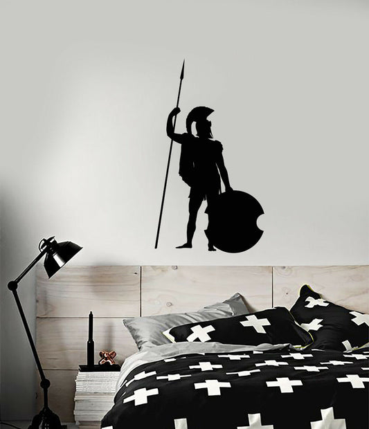 Vinyl Wall Decal Spartan Warrior With Spear Helmet Shield Stickers (3662ig)