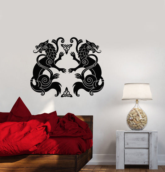 Vinyl Wall Decal Celtic Ornament Animals Wolves Predator Stickers (3679ig)