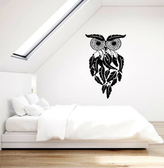 Vinyl Wall Decal Dreamcatcher Amulet Owl Bird Feathers Stickers (3704ig)