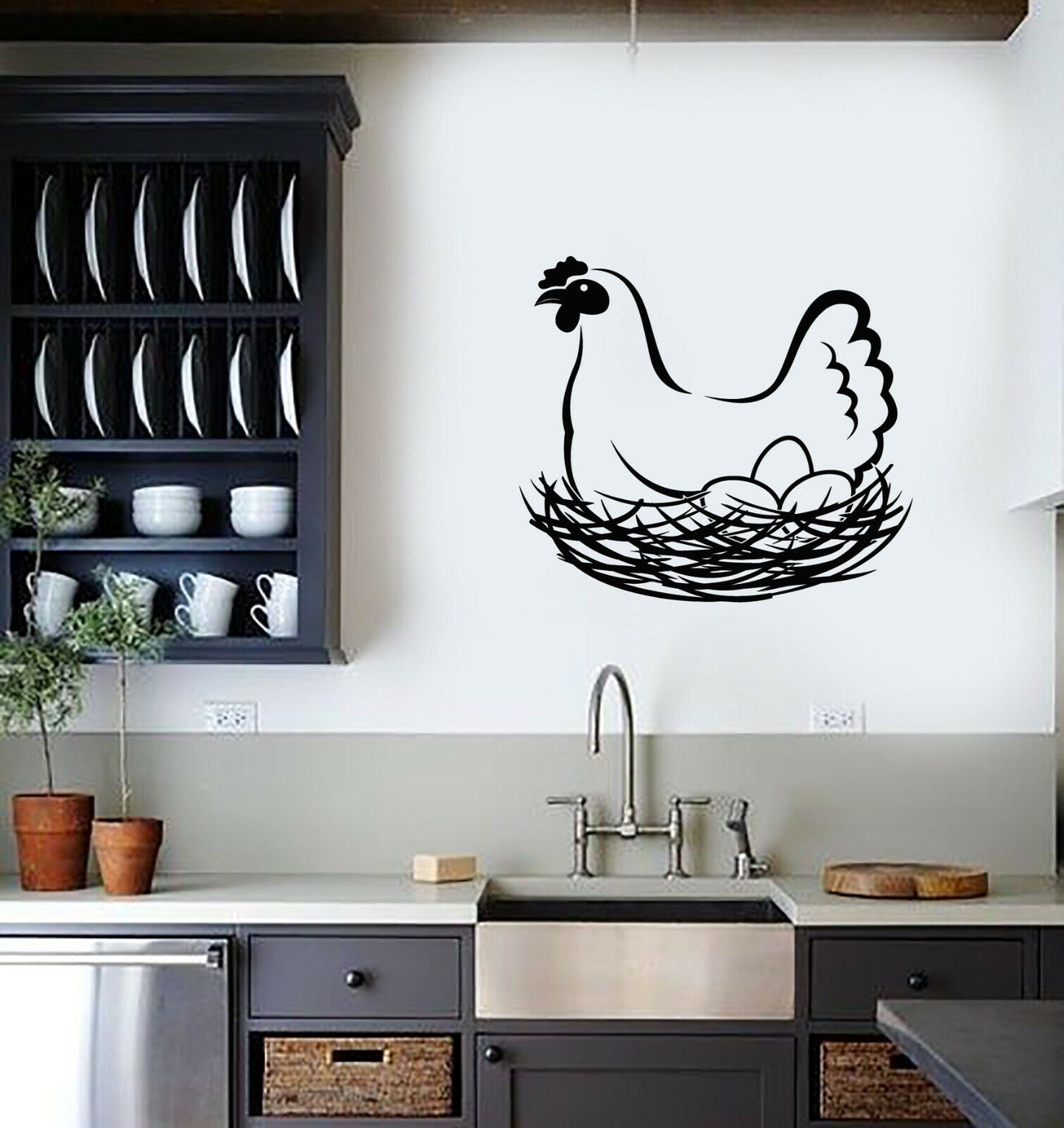 Vinyl Wall Decal Hen Chicken Eggs Nest Farm Animal Bird Stickers (3708ig)