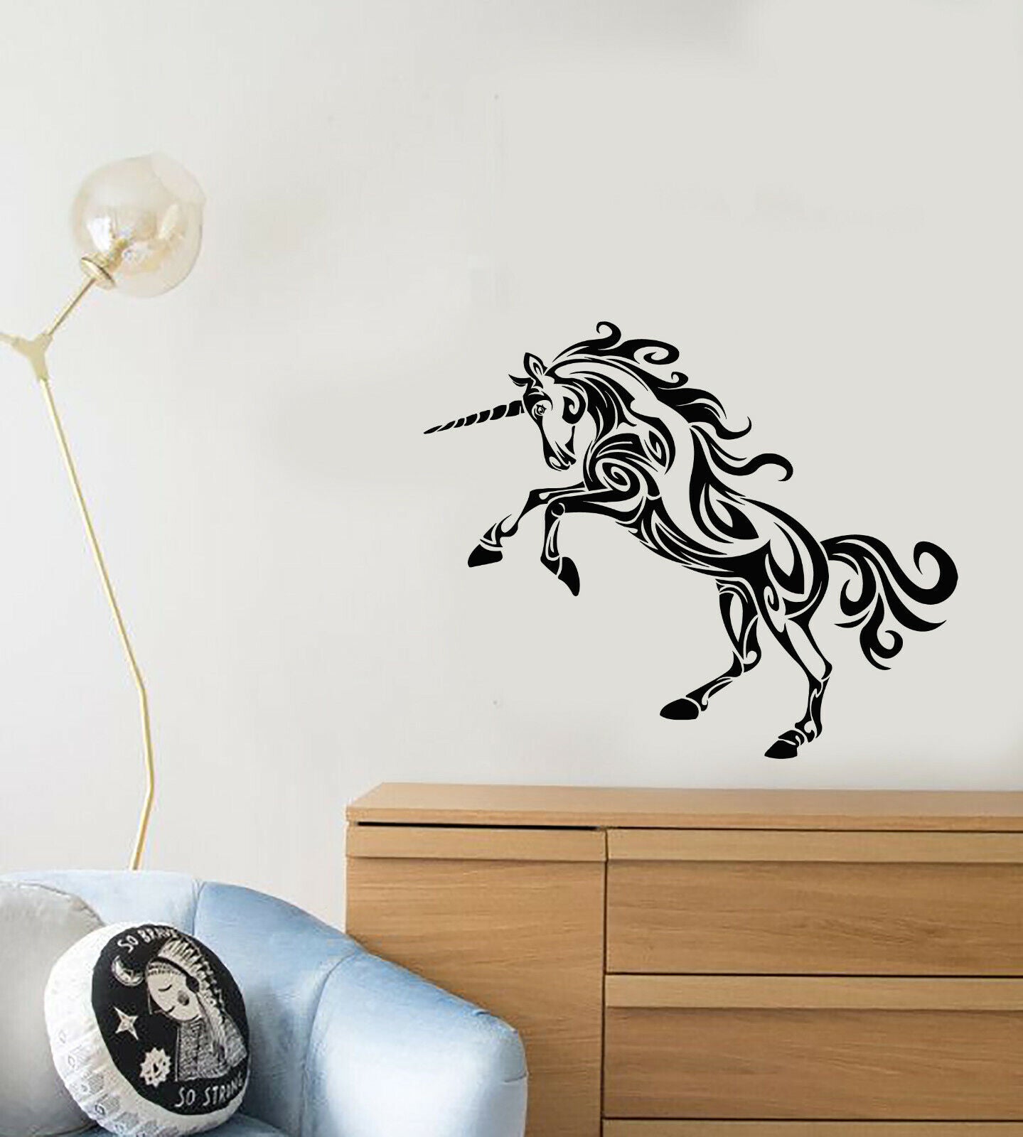 Autocollant mural en vinyle licorne fée magique, autocollants de décoration pour chambre d'enfant (3711ig)