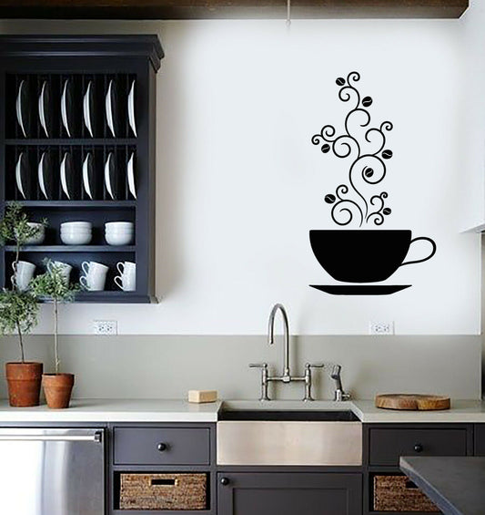 Vinyl Wall Decal Cup Of Coffee House Decor Bean Stickers (3713ig)