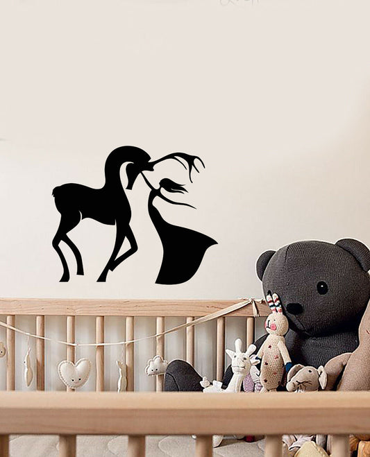 Vinyl Wall Decal Deer And Girl Princess Fairy Tale Animal Stickers (3725ig)