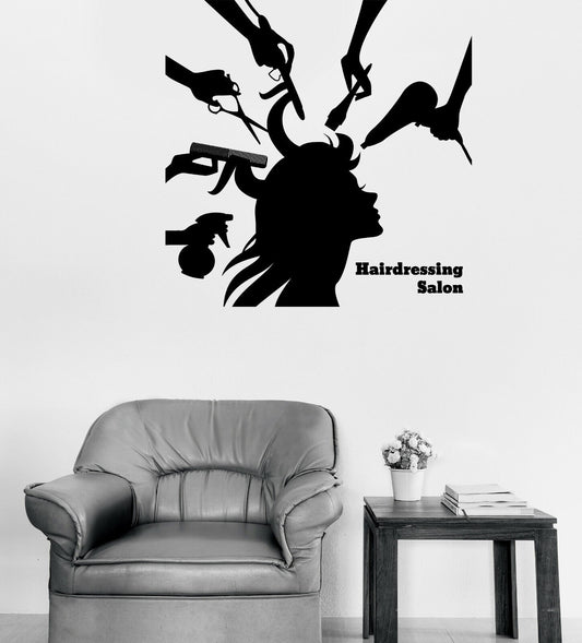 Wall Vinyl Decal Hairdressing Tools Beauty Salon Logo Decor (n1073)