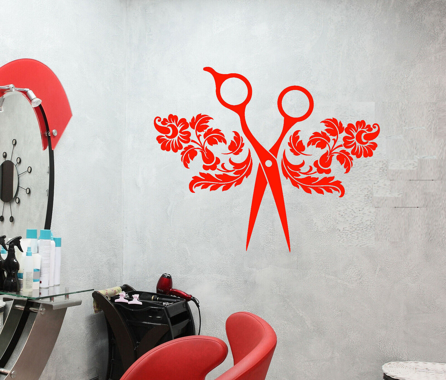 Vinyl Wall Decal Haircut Scissors Logo Beauty Hair Salon Stickers (3739ig)