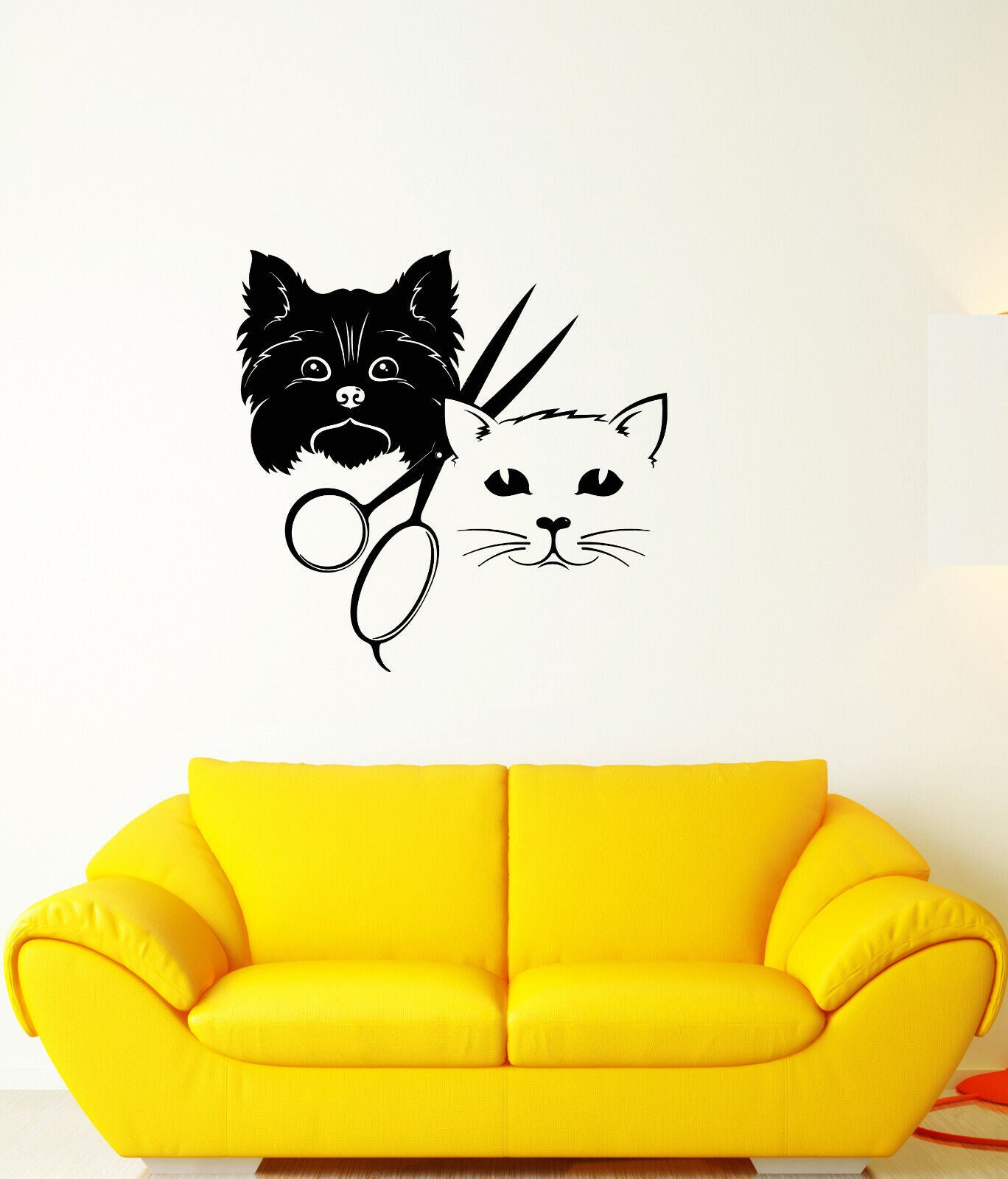 Autocollant mural en vinyle pour toilettage, Salon de beauté, ciseaux pour chiens et chats, autocollants avec Logo 3743ig