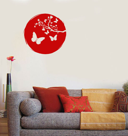 Autocollant mural en vinyle, 3754ig, papillons japonais asiatiques, branches d'arbre, fleurs 