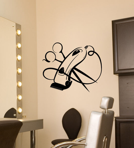 Autocollant mural en vinyle pour tondeuse à cheveux, ciseaux, coupe de cheveux, Logo de salon de coiffure, autocollants (3756ig)