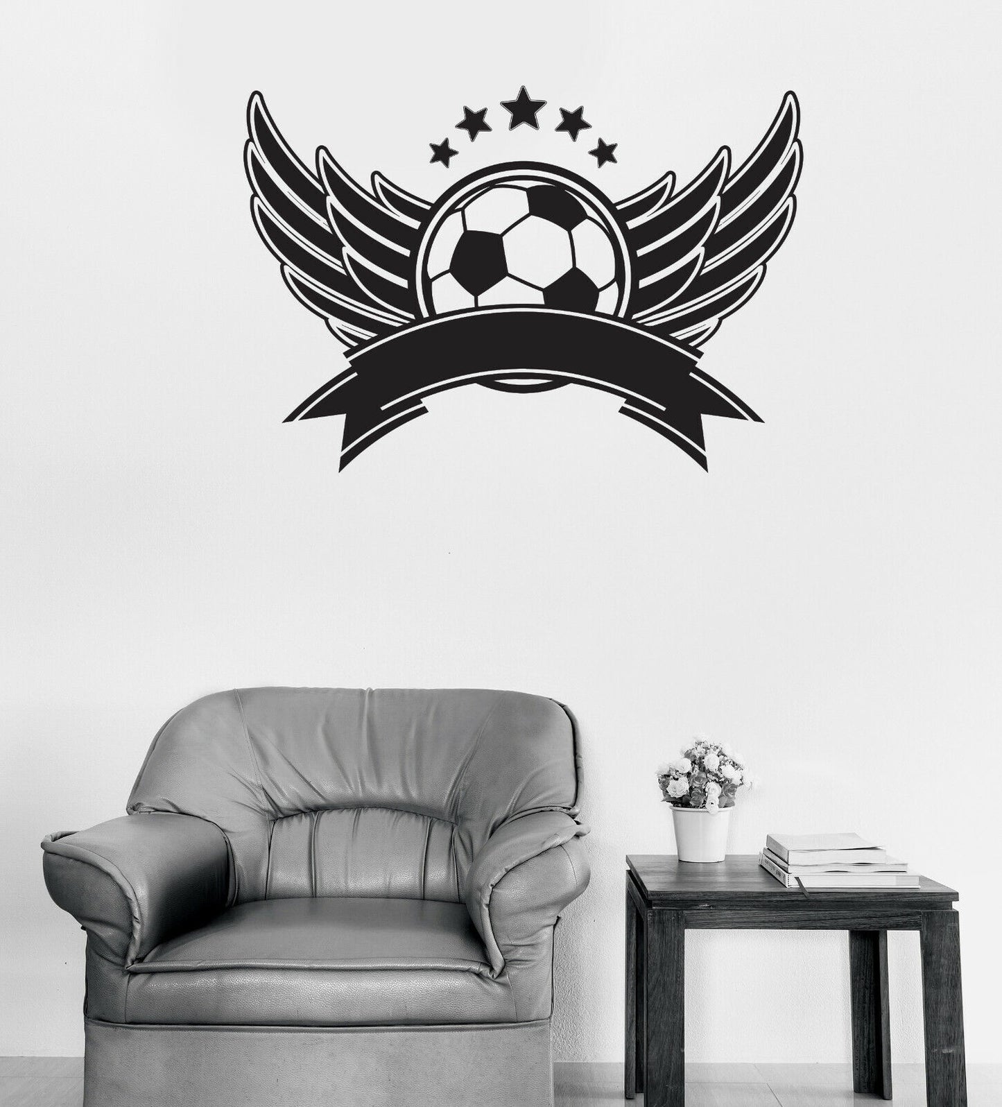 Autocollant mural en vinyle, ballon de football et aile, autocollant de Sport, décor de Fan Club (n1103)