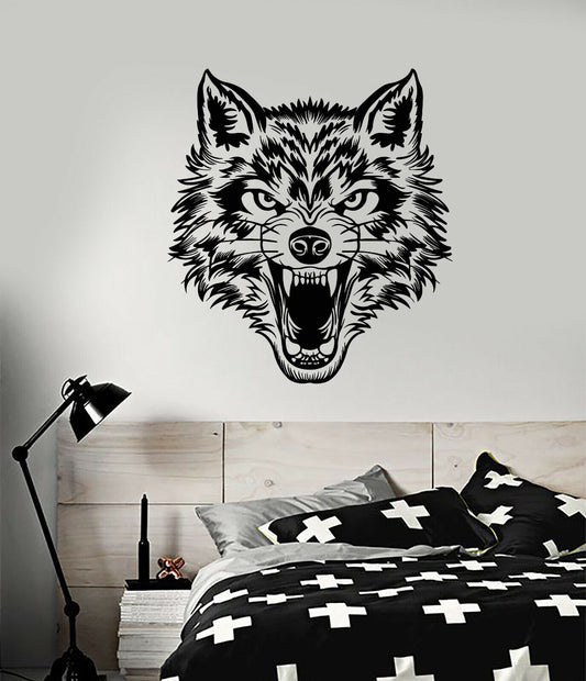 Vinyl Wall Decal Lone Wolf Head Angry Predator Forest Wild Animal Sticker 3829ig