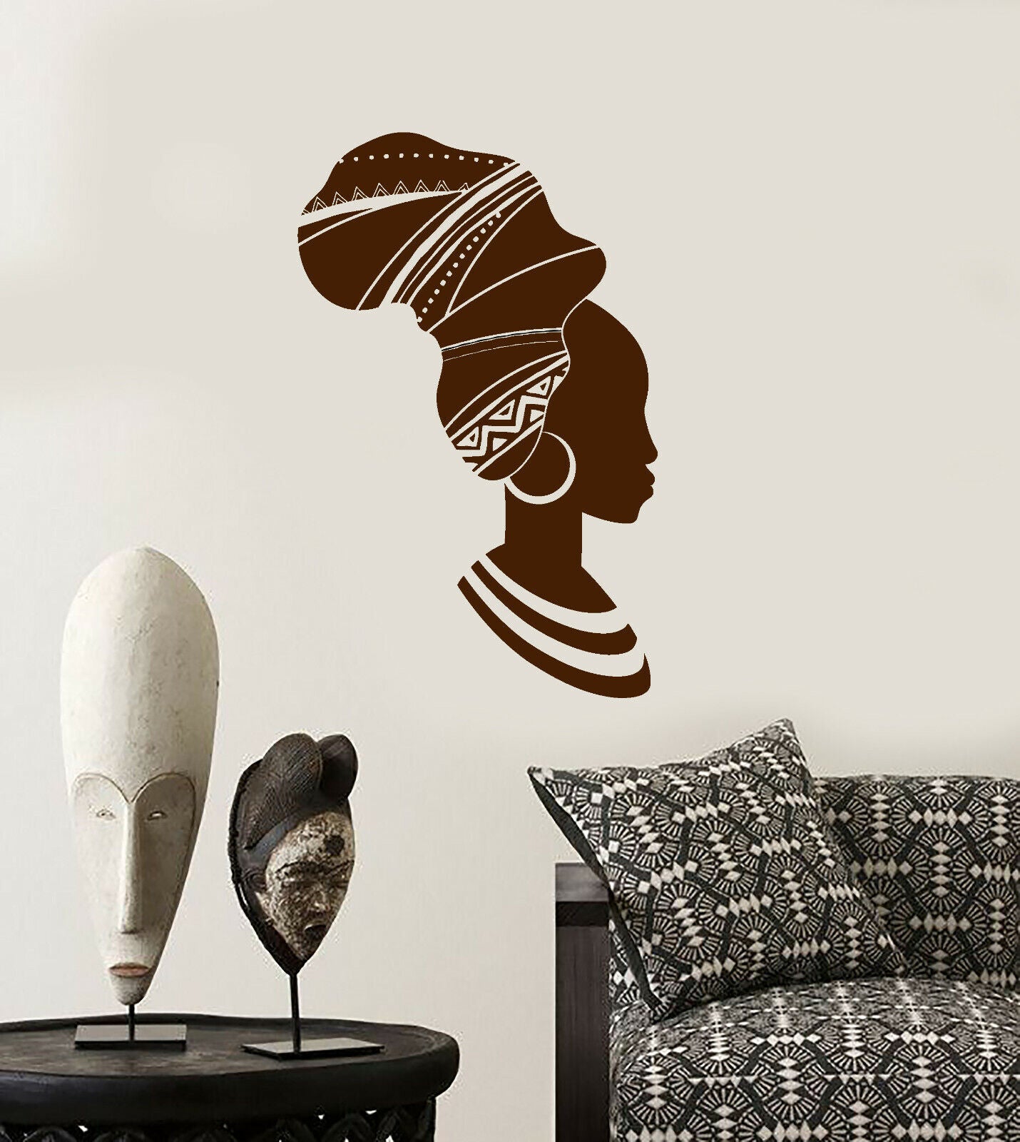 Autocollant mural en vinyle natif africain en turban, autocollants de fille de Style ethnique (3838ig)