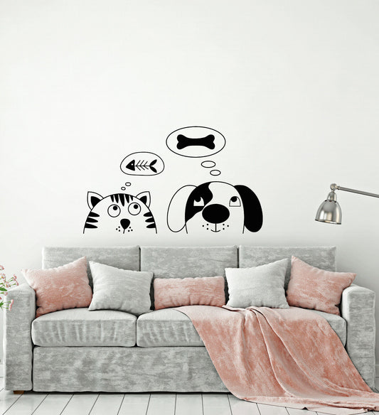 Wandaufkleber, Vinyl, lustiges Cartoon-Design, Katze und Hund, Haustiere, Shop, Kinderzimmeraufkleber (3840ig)