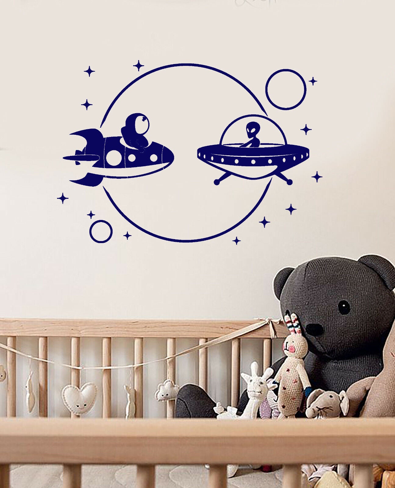 Vinyl Wall Decal Cartoon Astronaut Alien Spaceship Space Stickers (3847ig)