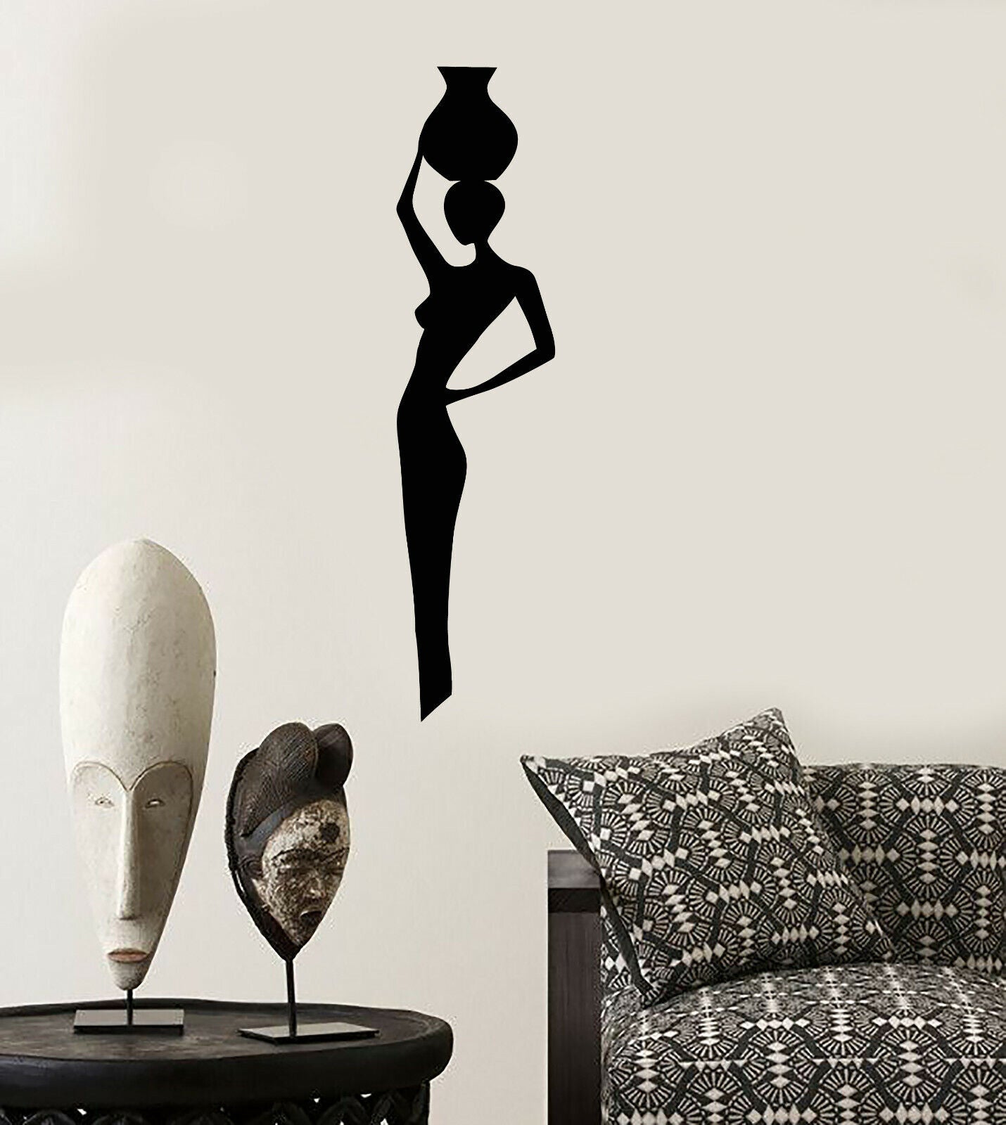 Autocollant mural en vinyle femme autochtone africaine avec des autocollants de Silhouette de cruche (3869ig)