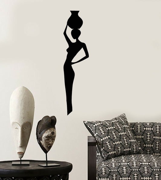 Vinyl Wall Decal African Native Woman With Jug Silhouette Stickers (3869ig)