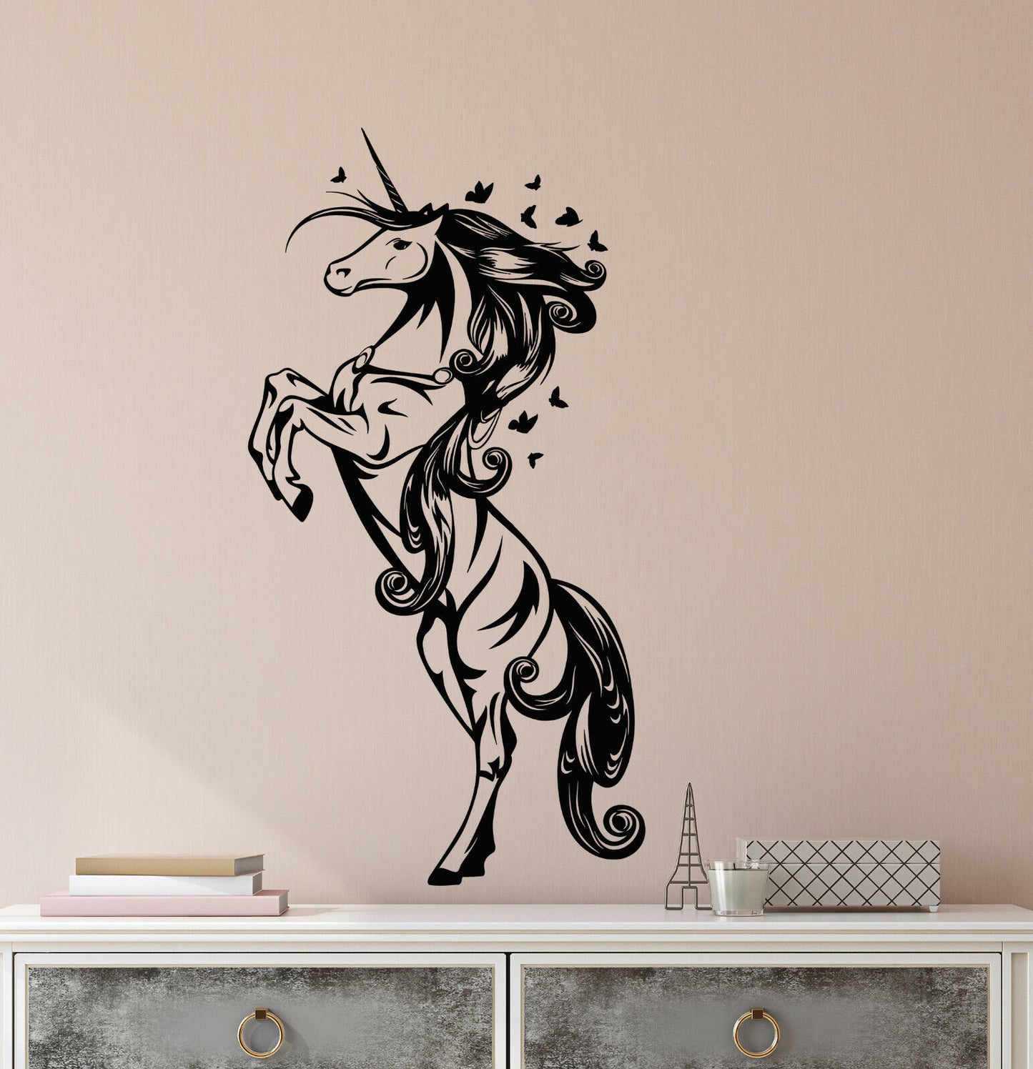 Autocollant mural en vinyle, magnifique autocollant abstrait de conte de fées licorne cheval (3903ig)