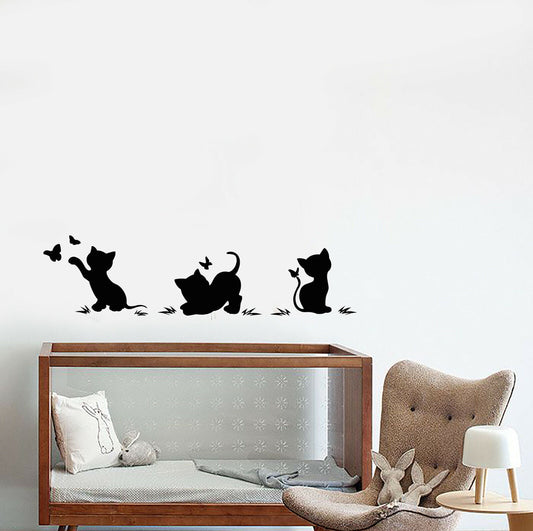 Autocollant mural en vinyle, dessin animé chatons papillons, autocollants de décoration pour chambre de bébé, 3925ig