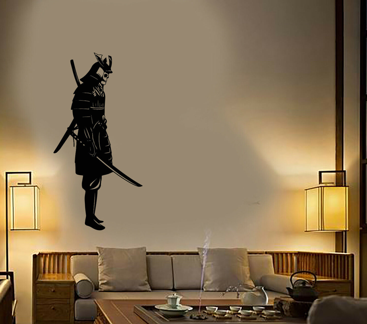 Vinyl Wall Decal Japanese Asian Warrior Samurai Skull Mask Stickers (3938ig)