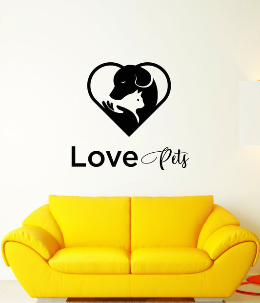 Wandaufkleber aus Vinyl, Motiv: Love Pets Shop, Logo, Pflege, Schönheitssalon (3942ig) 