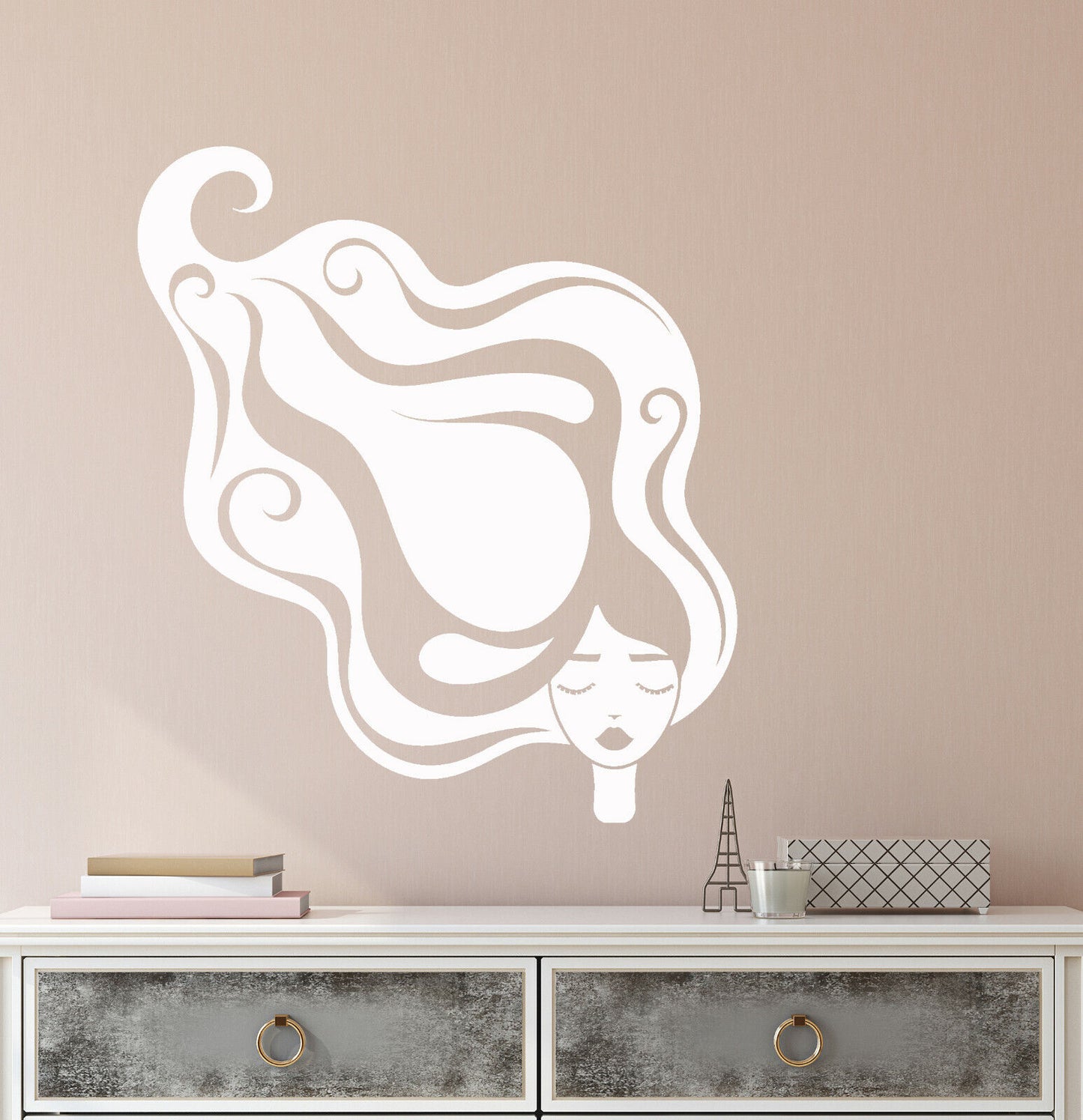 Vinyl Wall Decal Long Hair Hairdressing Salon Beautiful Girl Face Sticker 3950ig