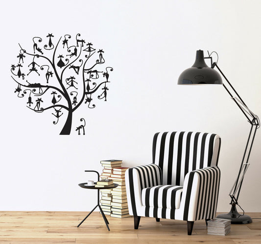 Wall Vinyl Decal Sticker Funny Family Black Cats on Tree Kids Room Decor (n1170)