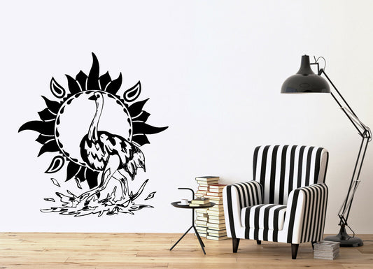 Wall Vinyl Decal Sticker Totem Bird Ostrich with Sun Oval Ftame Sign (n1179)