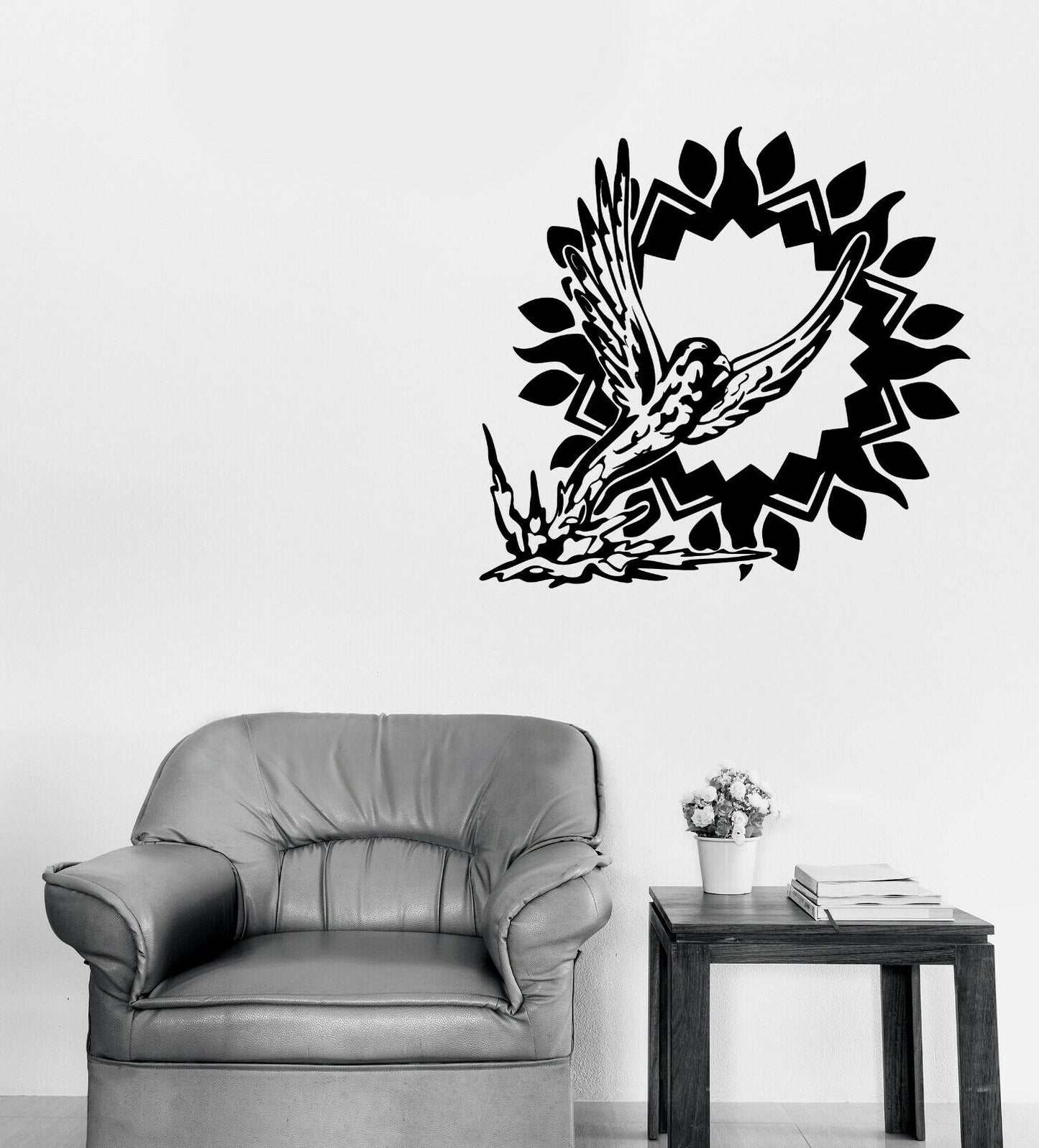 Vinyl Wall Sticker Amazing Totem Bird with Frame Sun Sign Decal (n1181)