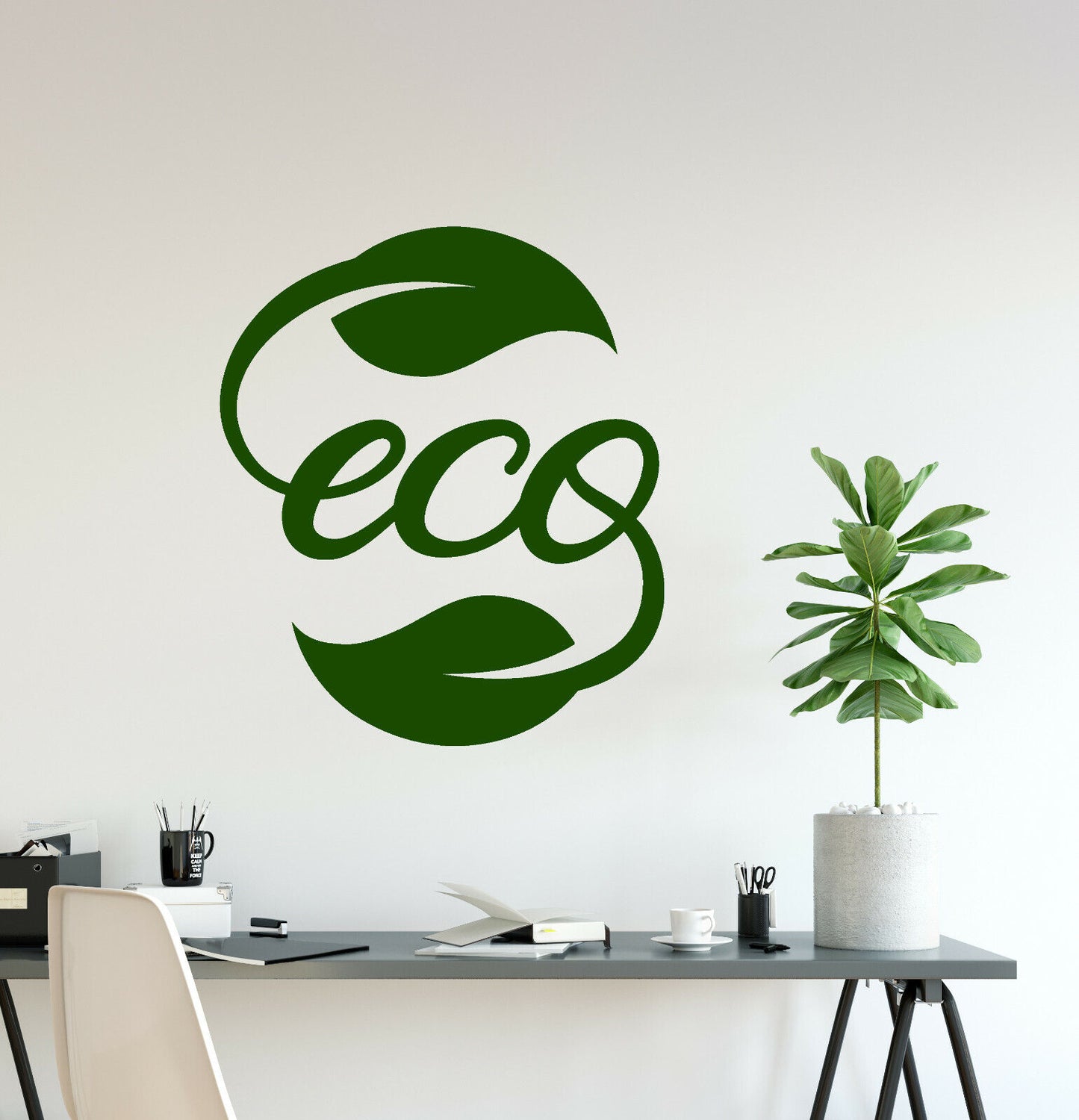 Autocollant mural en vinyle, écologie, mot écologique, Logo, feuilles naturelles (3982ig)