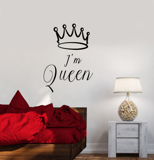 Autocollant mural en vinyle, citation de mots de couronne I'm Queen pour chambre de filles (3985ig)