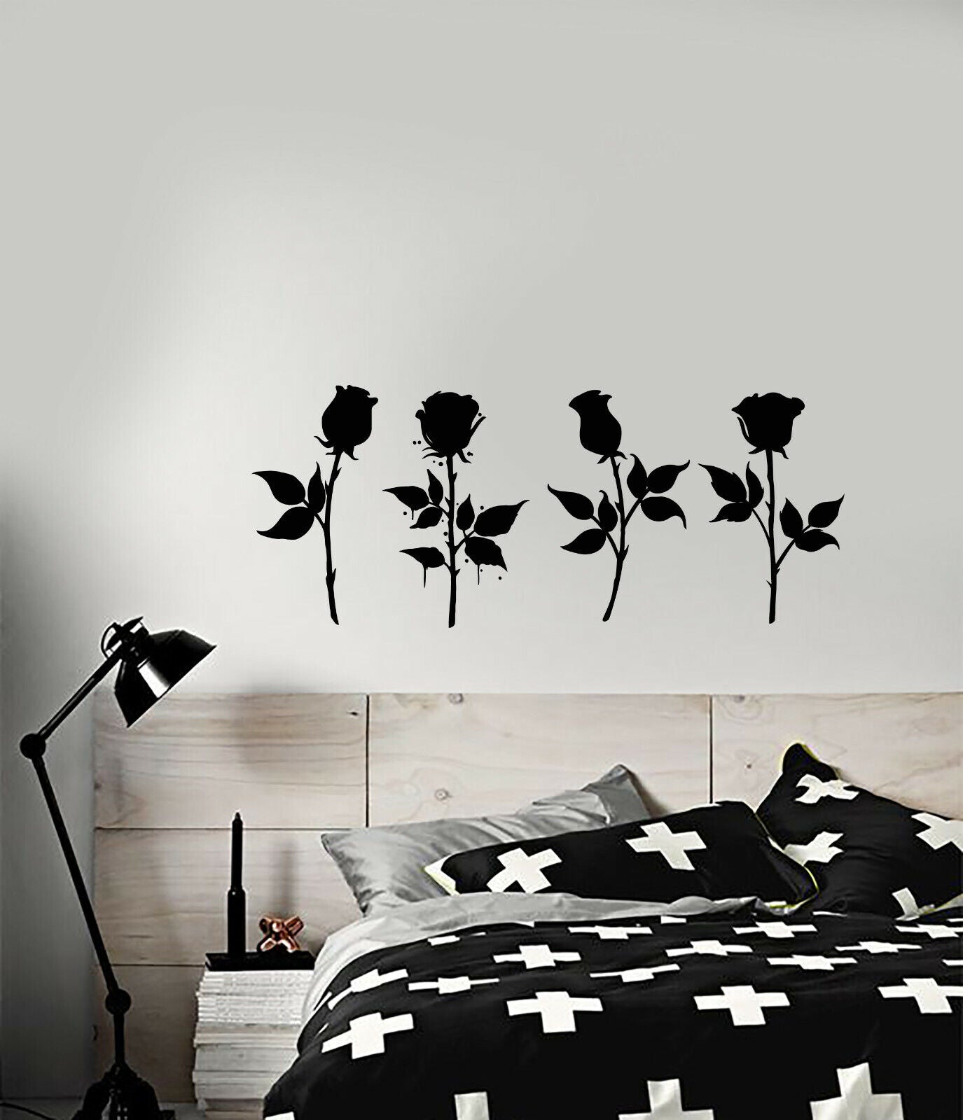 Autocollant mural en vinyle, autocollants gothiques avec roses, bouquet de fleurs (3988ig)