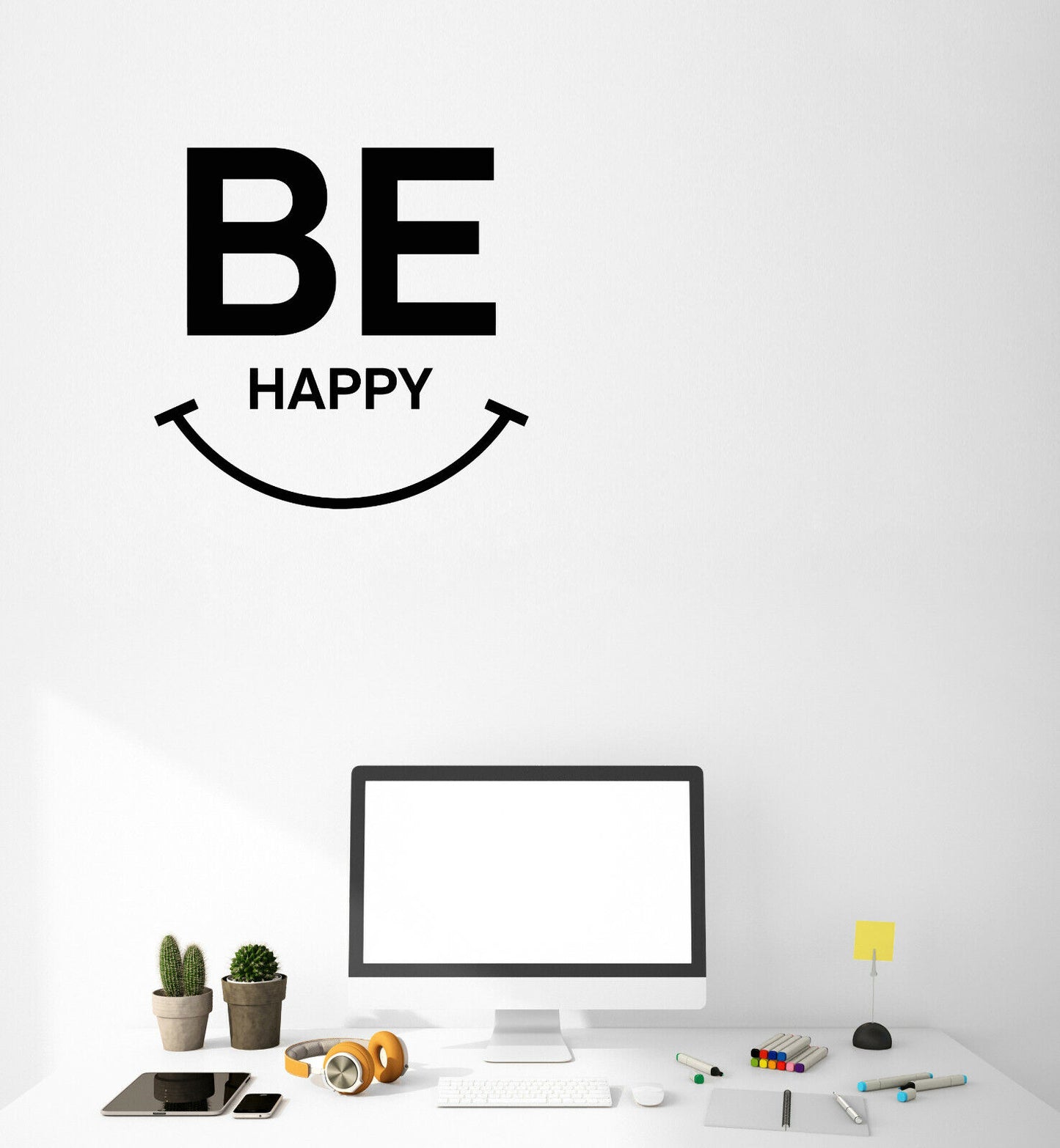 Vinyl Wall Decal Smile Positive Quote Words Be Happy Stickers (4003ig)