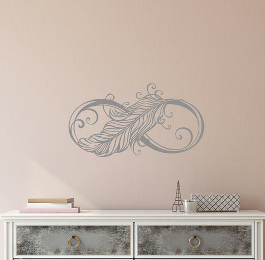 Vinyl Wall Decal Infinity Sign Symbol Ornament Bird Feather Stickers (4066ig)