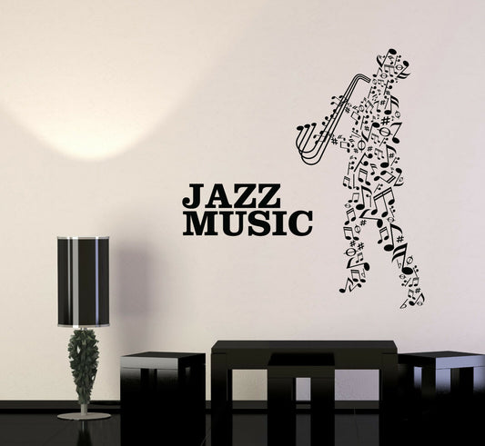 Autocollant mural en vinyle Notes de musique Jazz musicien Saxophone joueur autocollants (4077ig) 