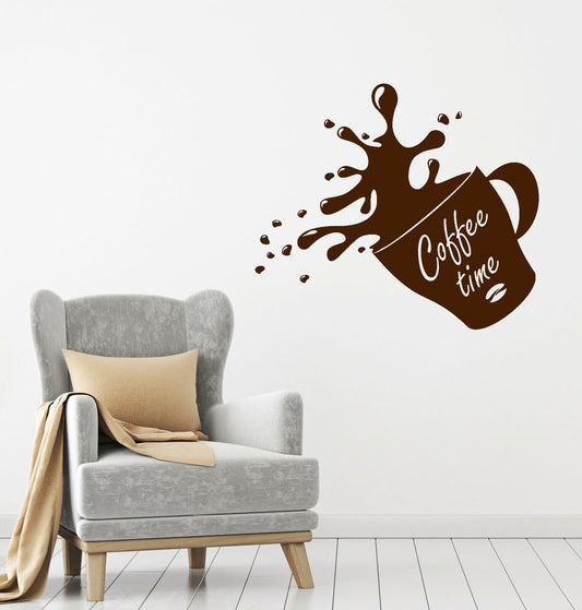 Vinyl Wall Decal Cup Of Coffee House Bean Coffee Time Shop Stickers (4084ig)