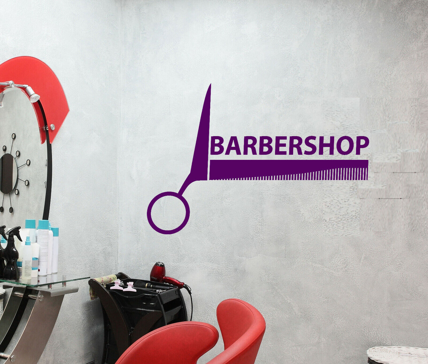 Vinyl Wall Decal Barbershop Logo Beauty Hair Cutting Scissors Stickers (4088ig)