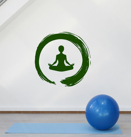 Autocollant mural en vinyle Enso Circle Yoga Center Lotus Pose Stickers (4114ig)