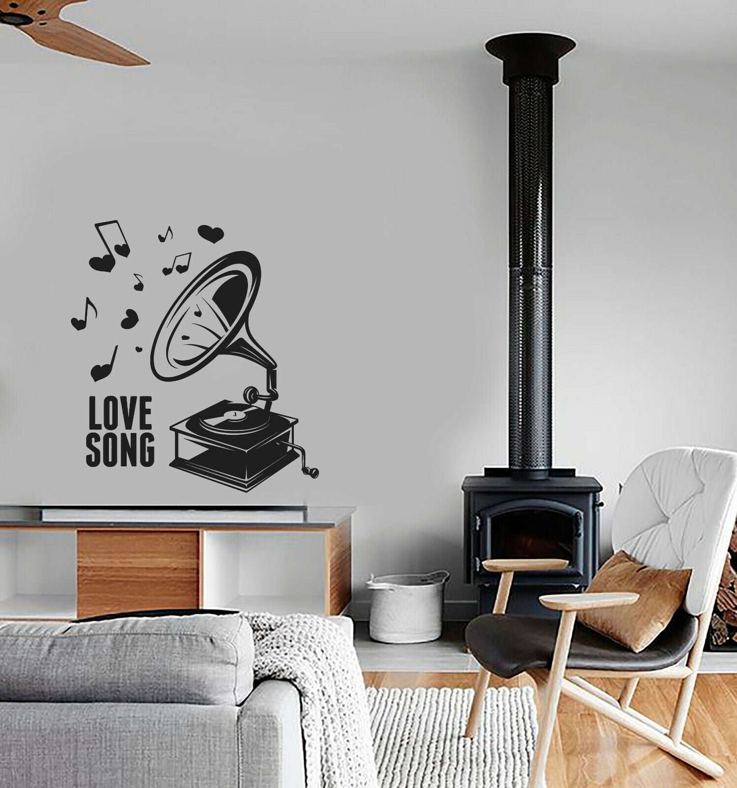 Vinyl Wall Decal Vintage Phonograph Musical Notes Love Song Stickers (4175ig)