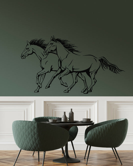 Vinyl Wall Decal Wild Spirit Romantic Two Horses Mustang Animals Stickers 4184ig