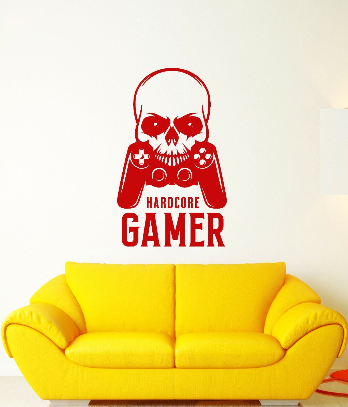 Wandaufkleber aus Vinyl, Motiv: Hardcore Gamer, Totenkopf, Joystick-Logo, für Teenagerzimmer (4195ig)